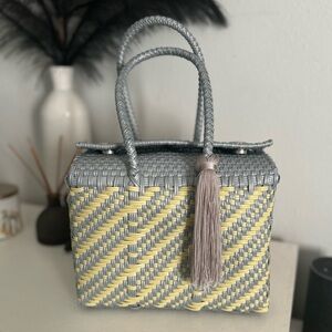 Stylish Gray and Yellow Woven Tote Bag